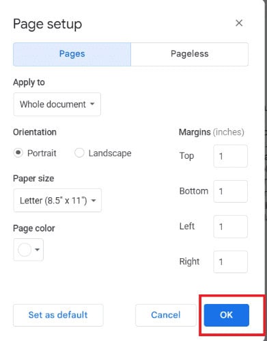 Click OK to save the changes. What are the Default Margins in Google Docs?