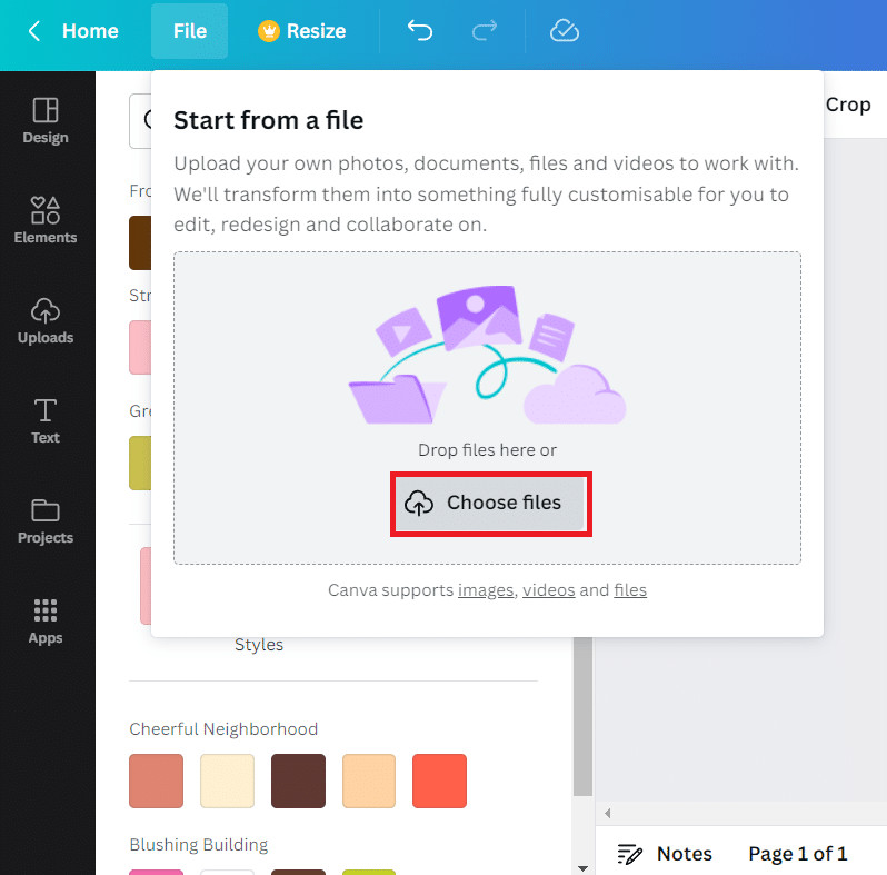  Click on Choose files | How to create a drip effect in Canva 