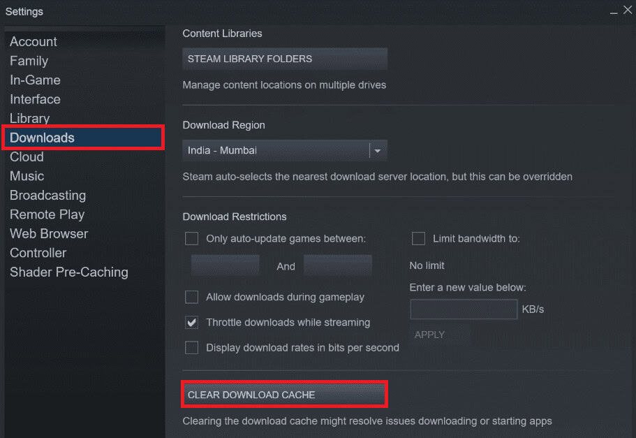 Click on CLEAR DOWNLOAD CACHE 