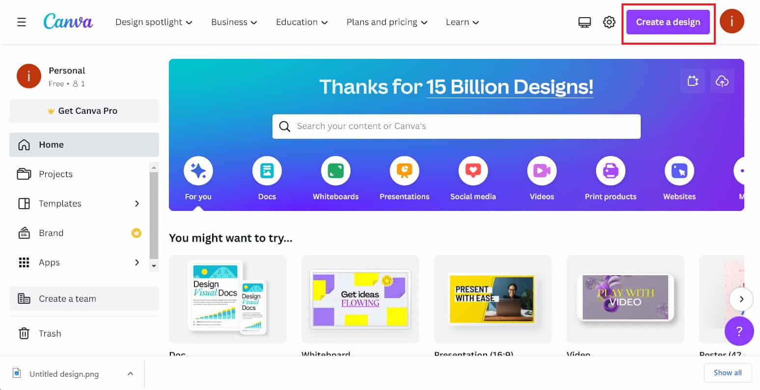 Click on Create a design