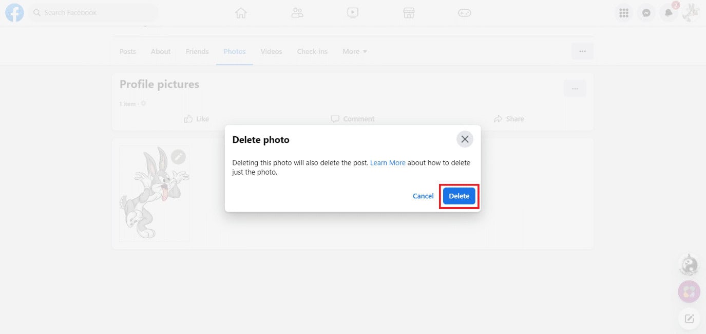 Click on Delete in the prompt to confirm deletion