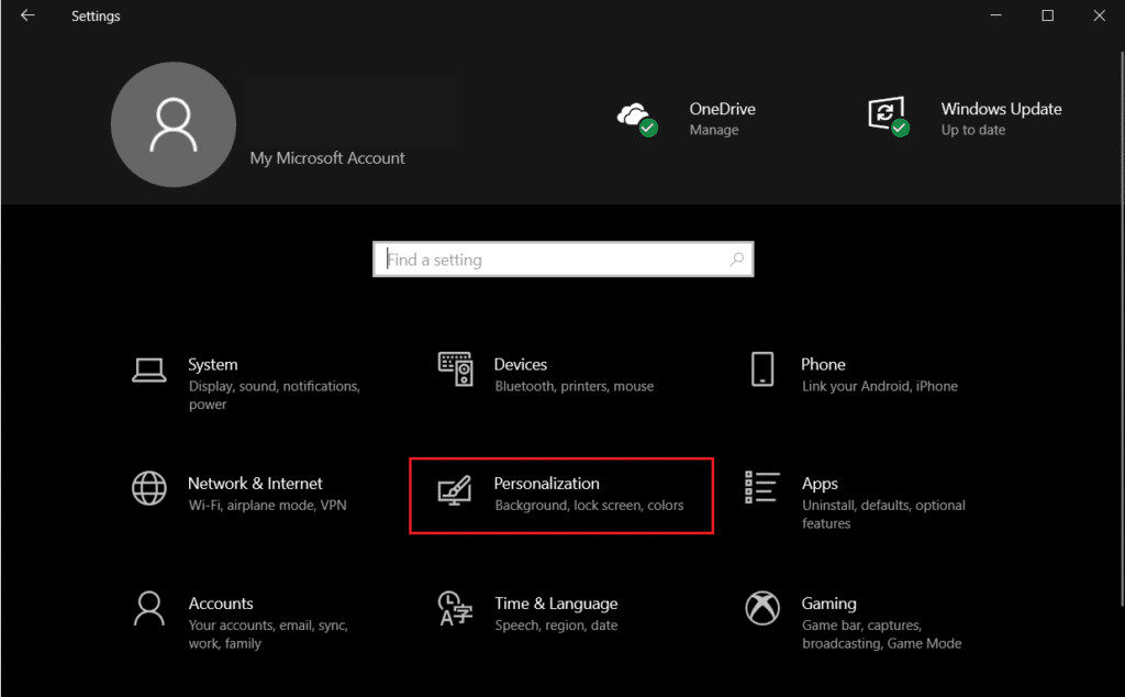 Click on Personalization