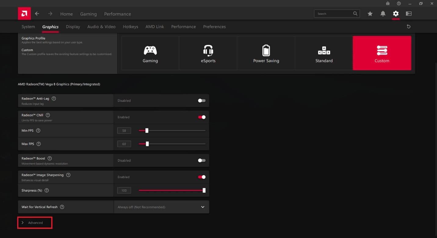 Click on the Advanced option. How to Limit FPS in Apex Legends