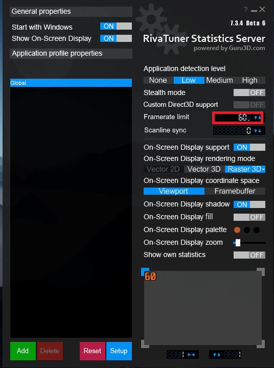 Click on the black bar next to the Framerate limit