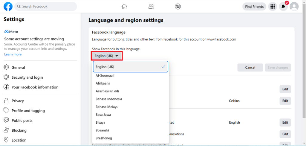 How to Change the Language on Facebook Back to English – TechCult
