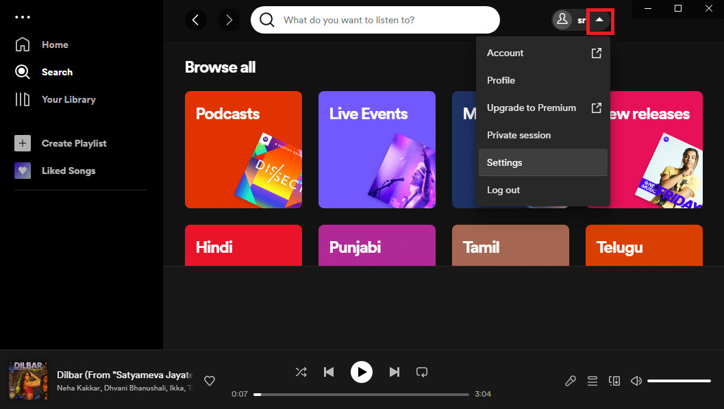 Click on the down arrow icon. Fix Spotify Preview Song Not Working