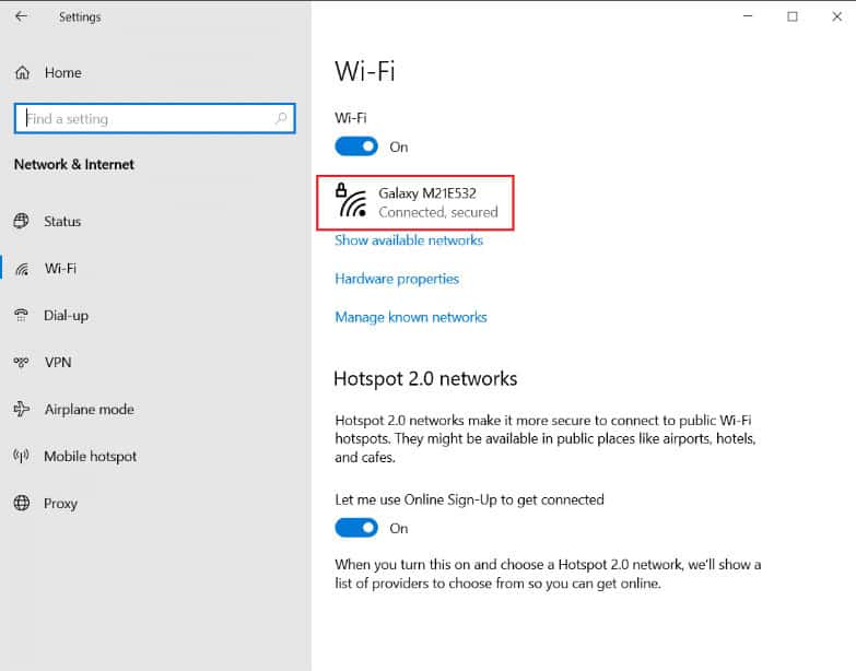 Click on the network you are connected to
