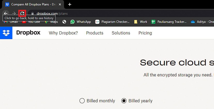 Click on the Refresh icon. Fix Dropbox Error 404