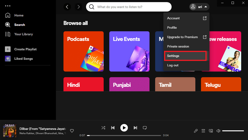 Click on the Settings option