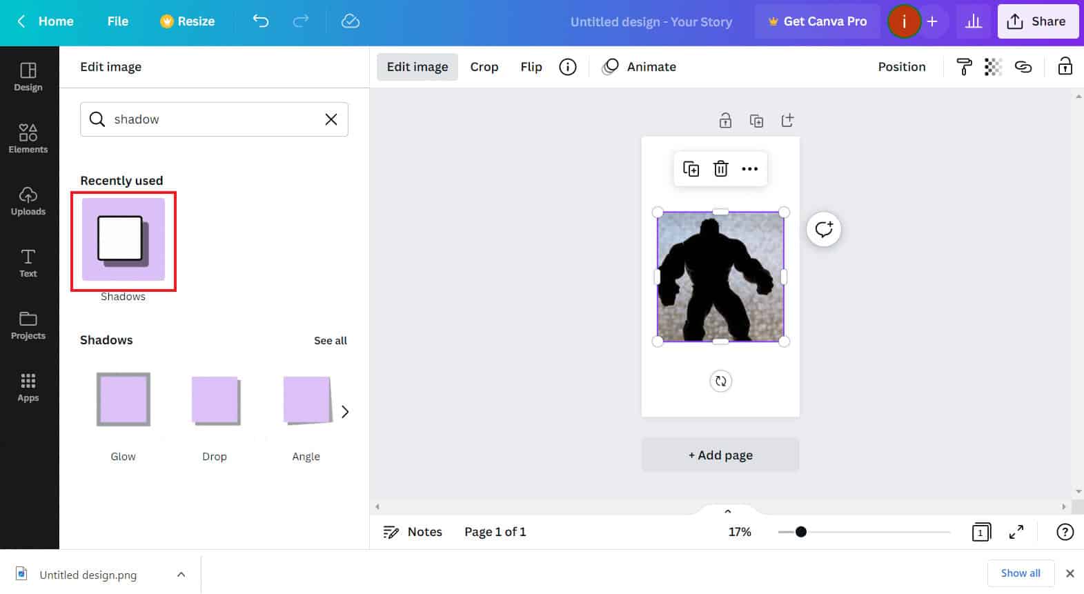 Click on the Shadows box