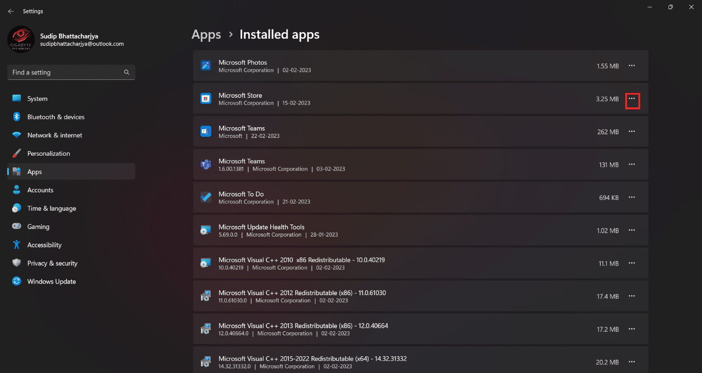 Click on the three dots beside Microsoft Store. 11 Ways to Fix Microsoft Store Error Code 0x80070520