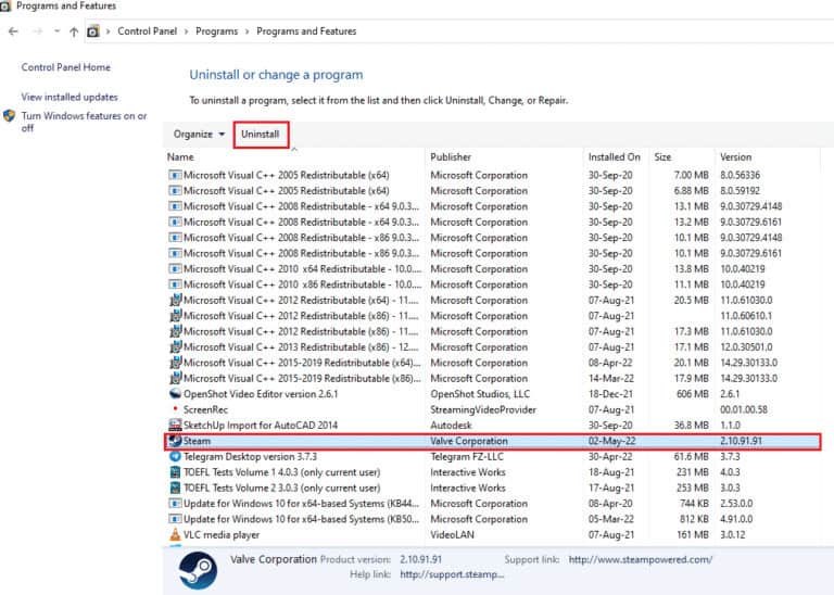 Click on Uninstall. 10 Ways to Fix Steamclient64.dll Error on Steam