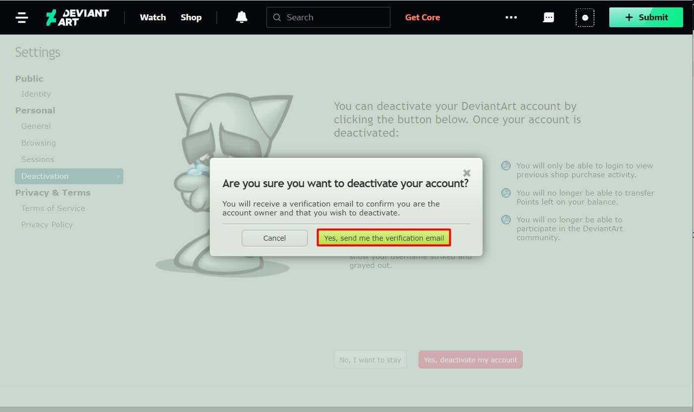 Click on Yes, send me the verification email. 