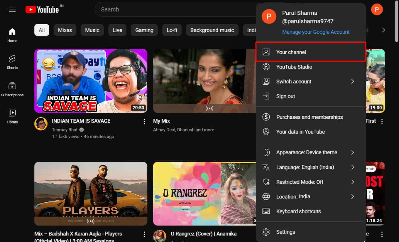 Click on your profile icon again and select Your Channel