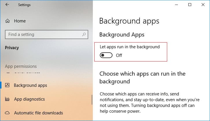 disable background apps