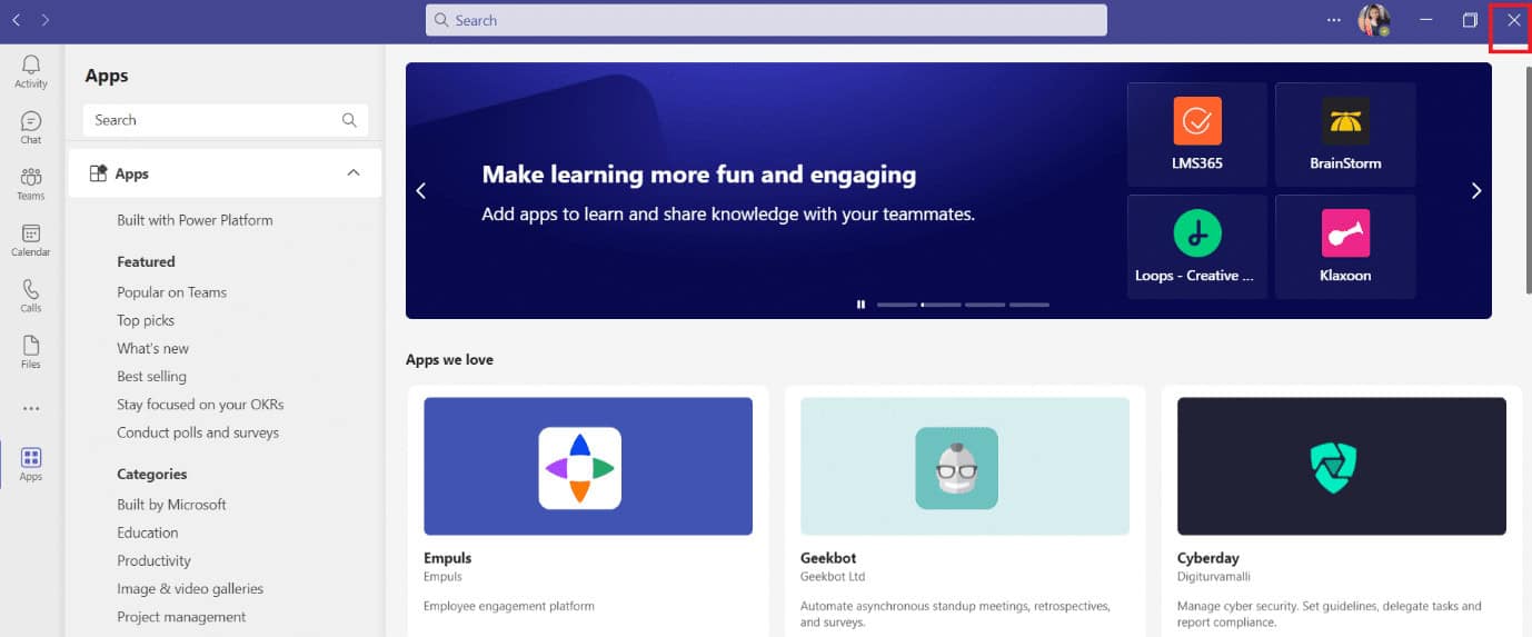 Close the Microsoft Teams app