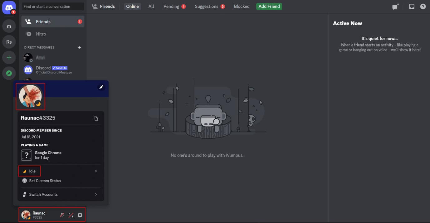 Crescent moon Idle status for avatar on Discord 
