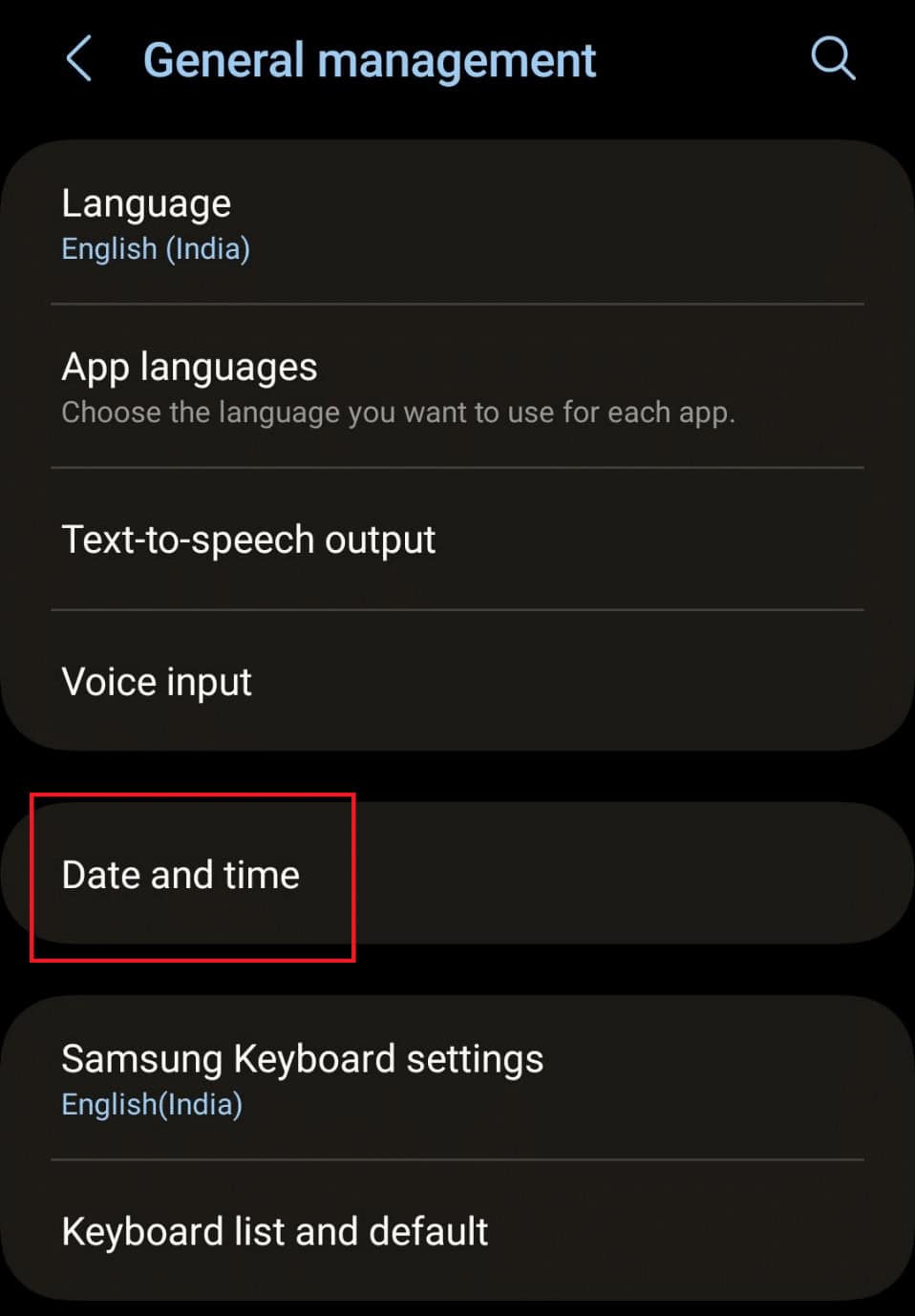 tap on Date and time