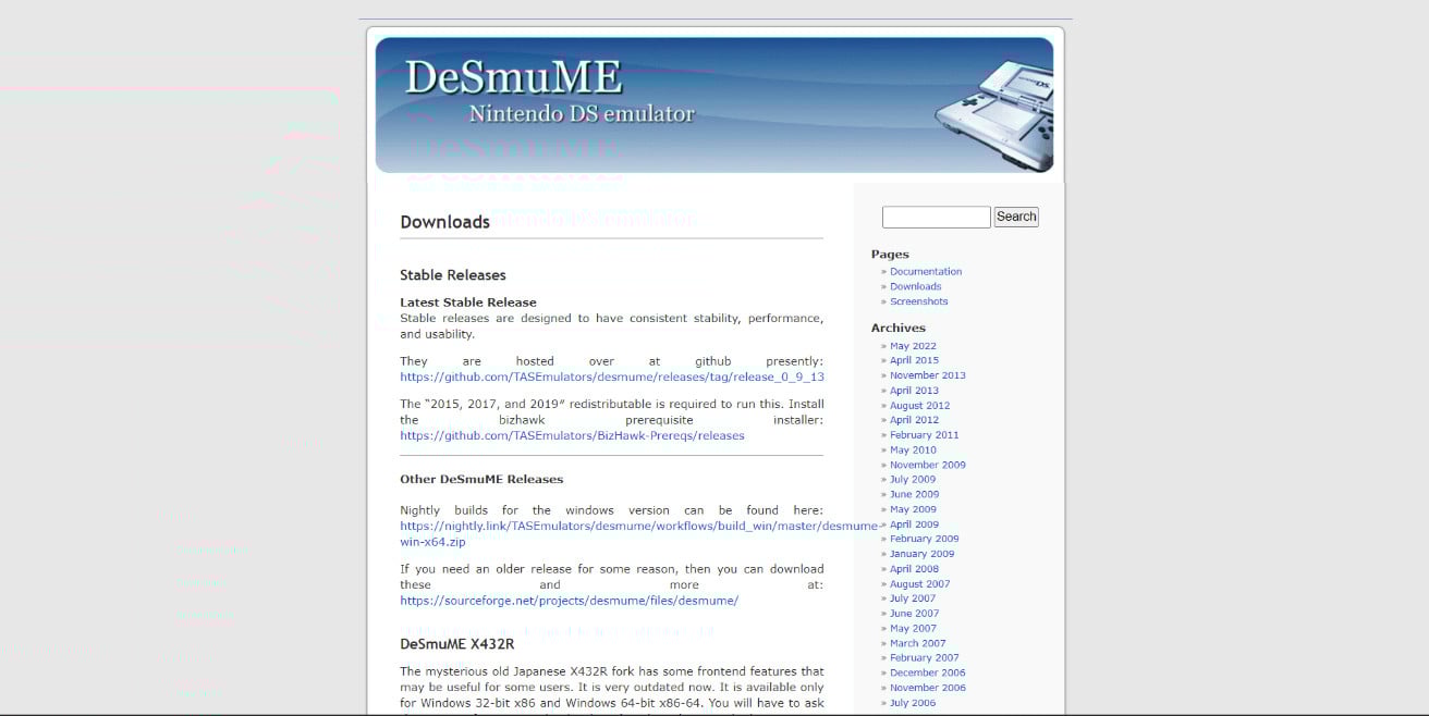DeSmuME website | Best Nintendo DS Emulators for Windows