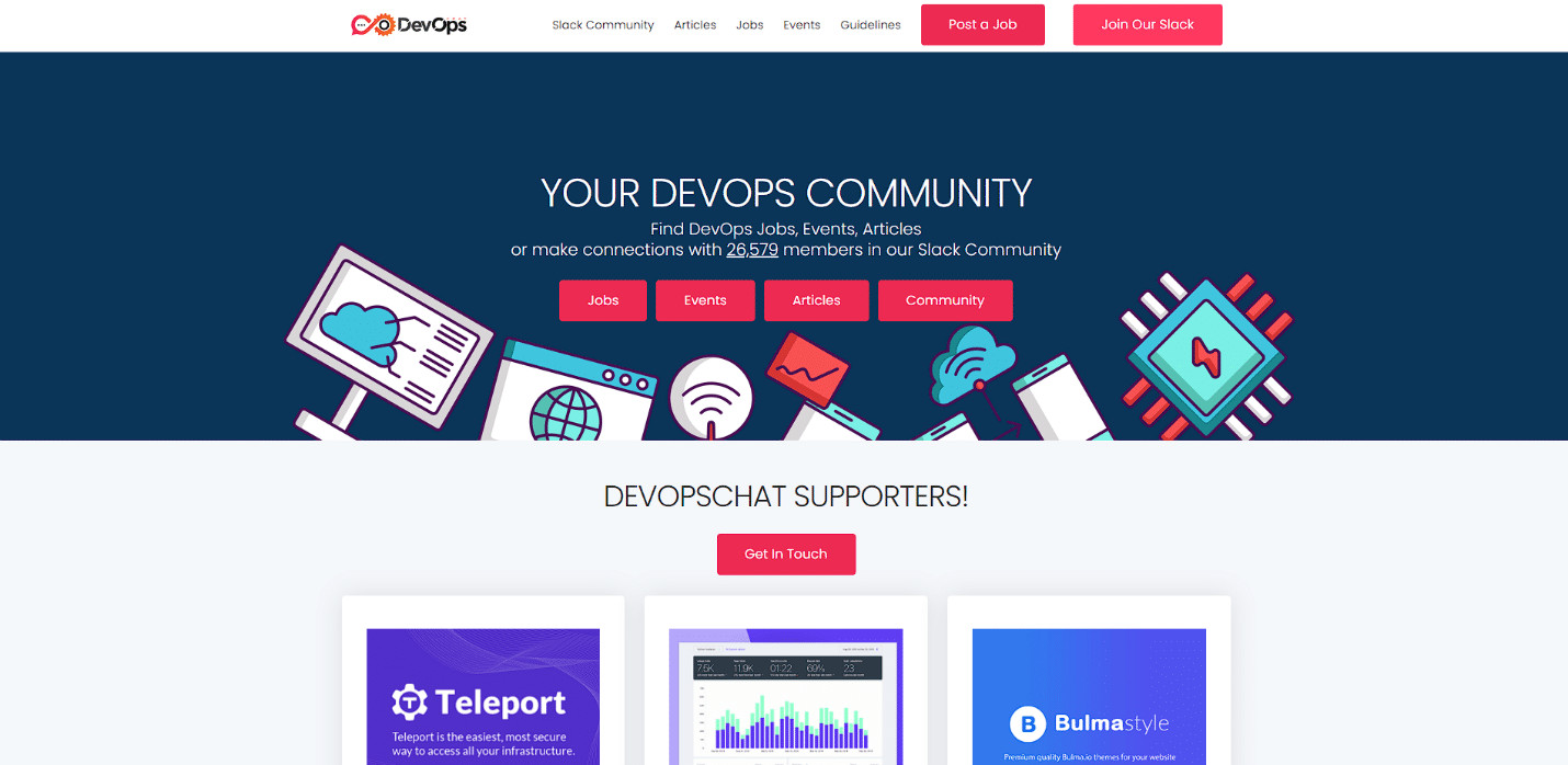 DevOps Website Homepage. 23 Best Slack Community for Developers