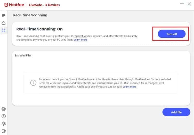 disable third part antivirus software
