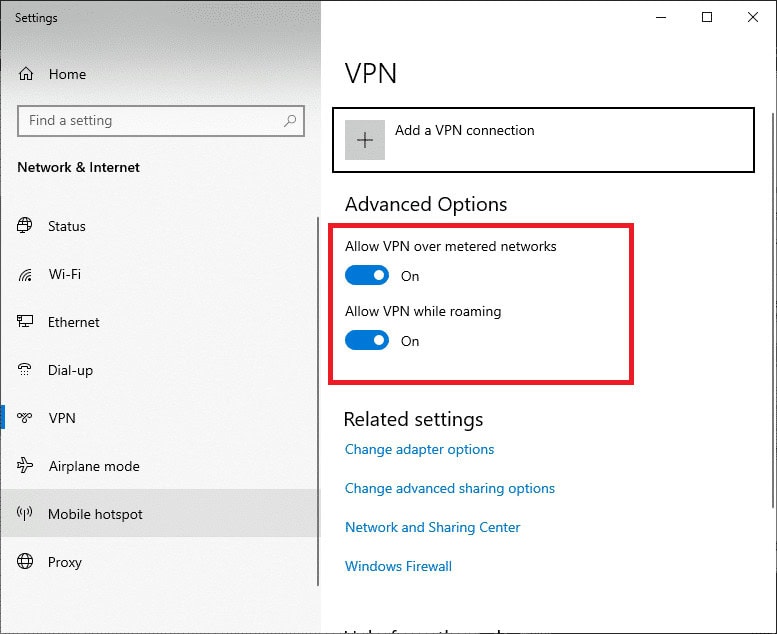 Disable VPN and Proxy 