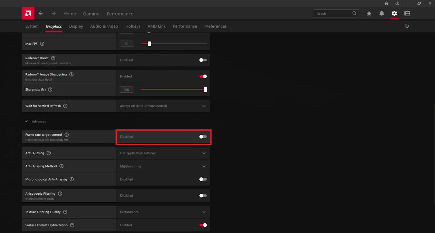 Enable the Frame rate target control option