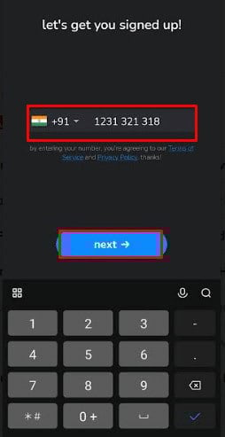 Enter your Phone number and tap on Next 