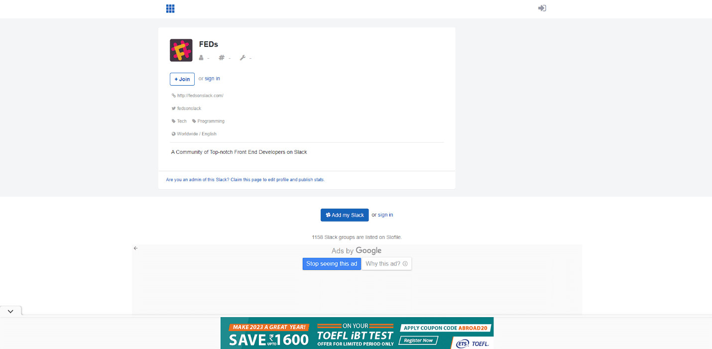 FEDs on Slack Website Homepage