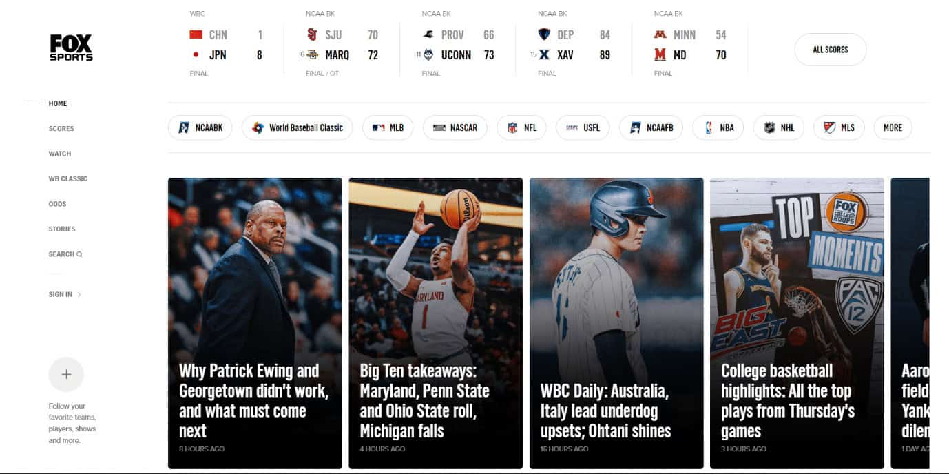 Fox Sports web page