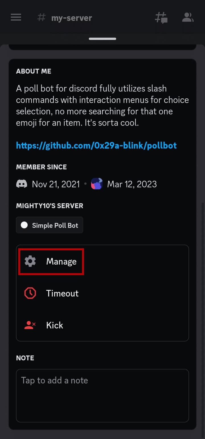 From the bottom menu scroll to the bottom then tap on the Manage option.