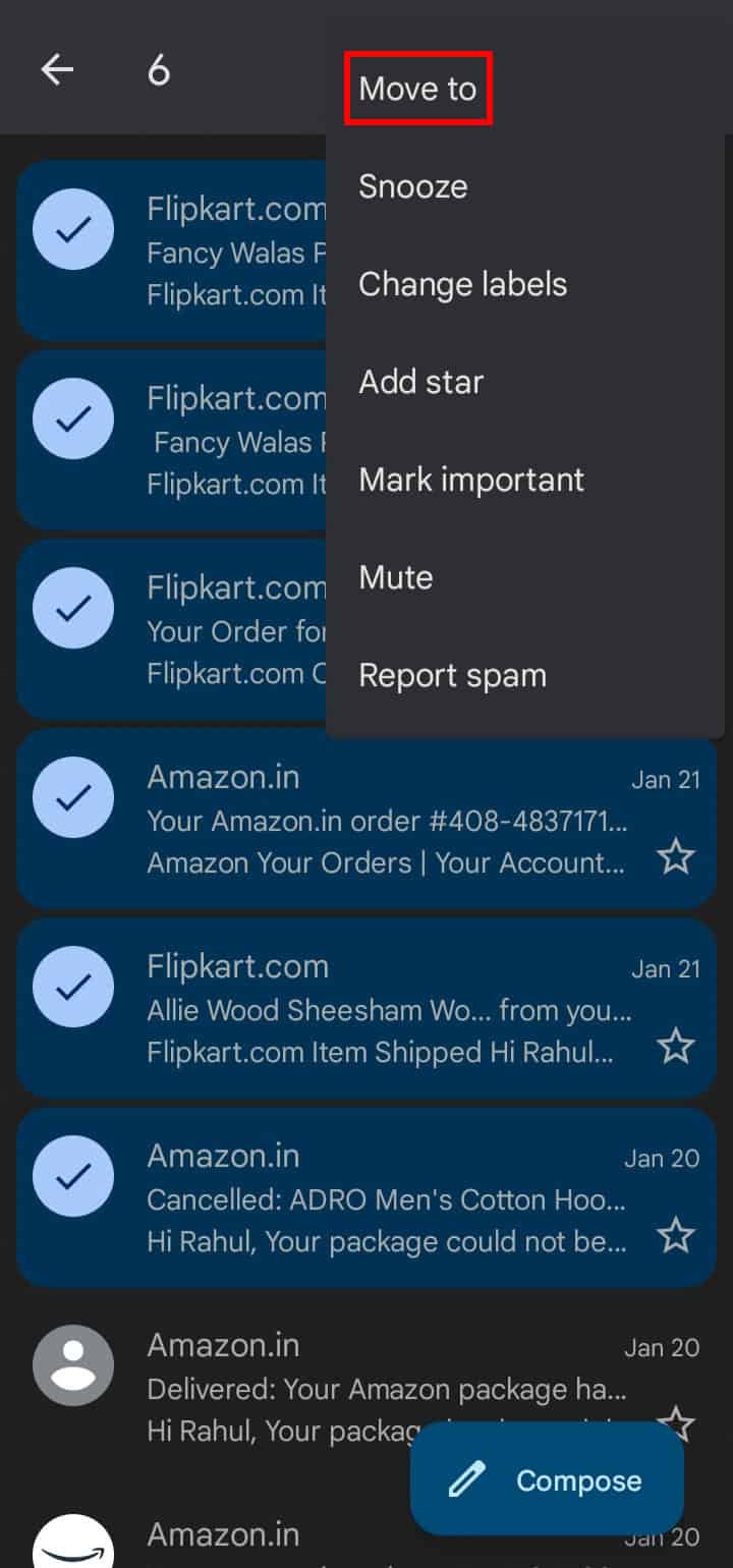 From the drop-down menu, tap on the Move to option.
