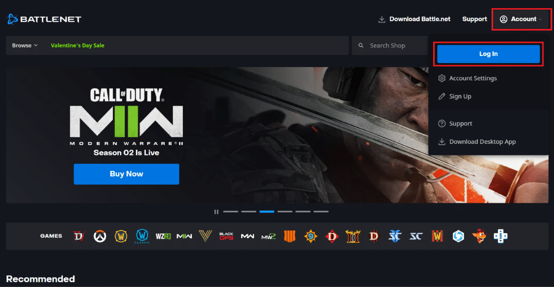 Go to Battle.net and Log in to your account