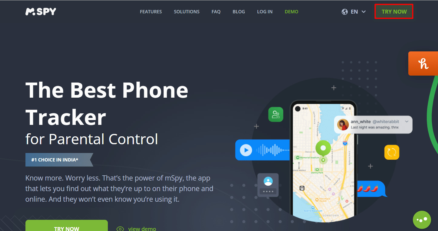 Go to the official mSpy website and click on TRY NOW