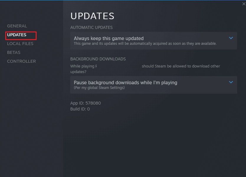 go to updates in game properties Steam