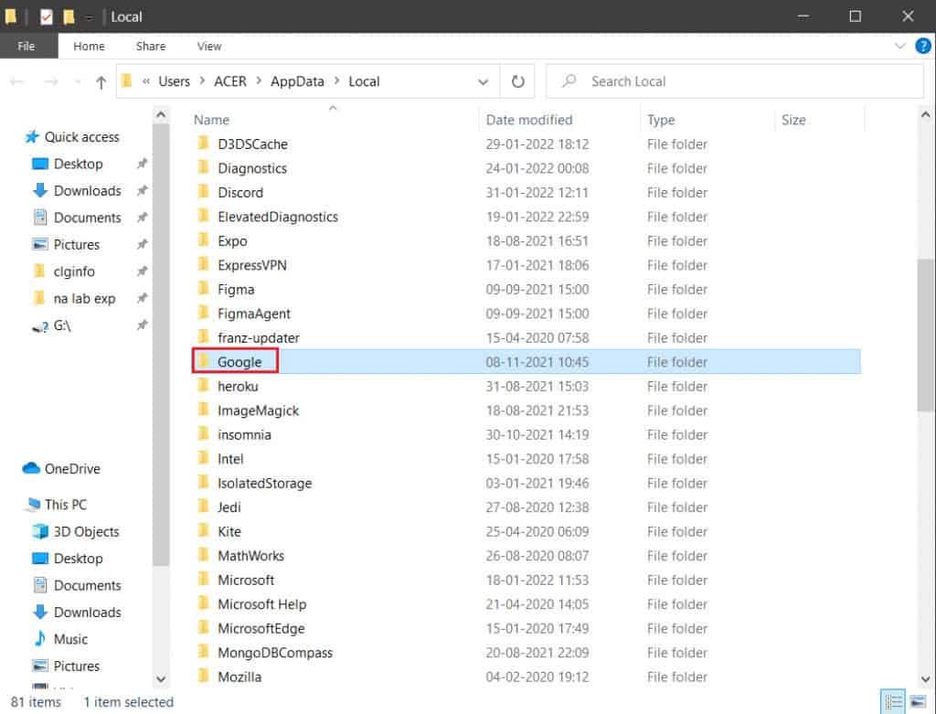 google folder. Fix ERR_HTTP2_PROTOCOL_ERROR in Google Chrome