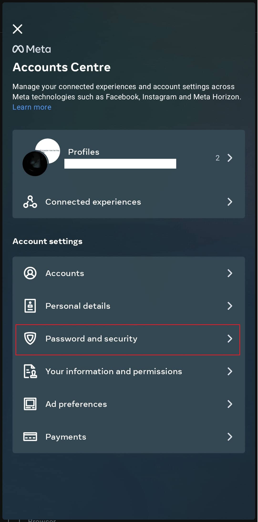 Hit Password and security option under Account settings. How to Fix Facebook Messenger Switch Account Problem