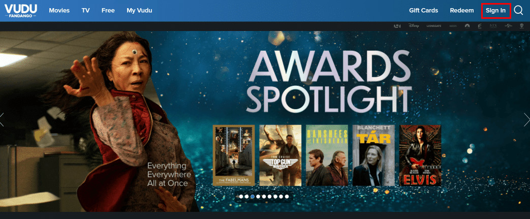 Hover on the Sign In option at the top right of the screen.