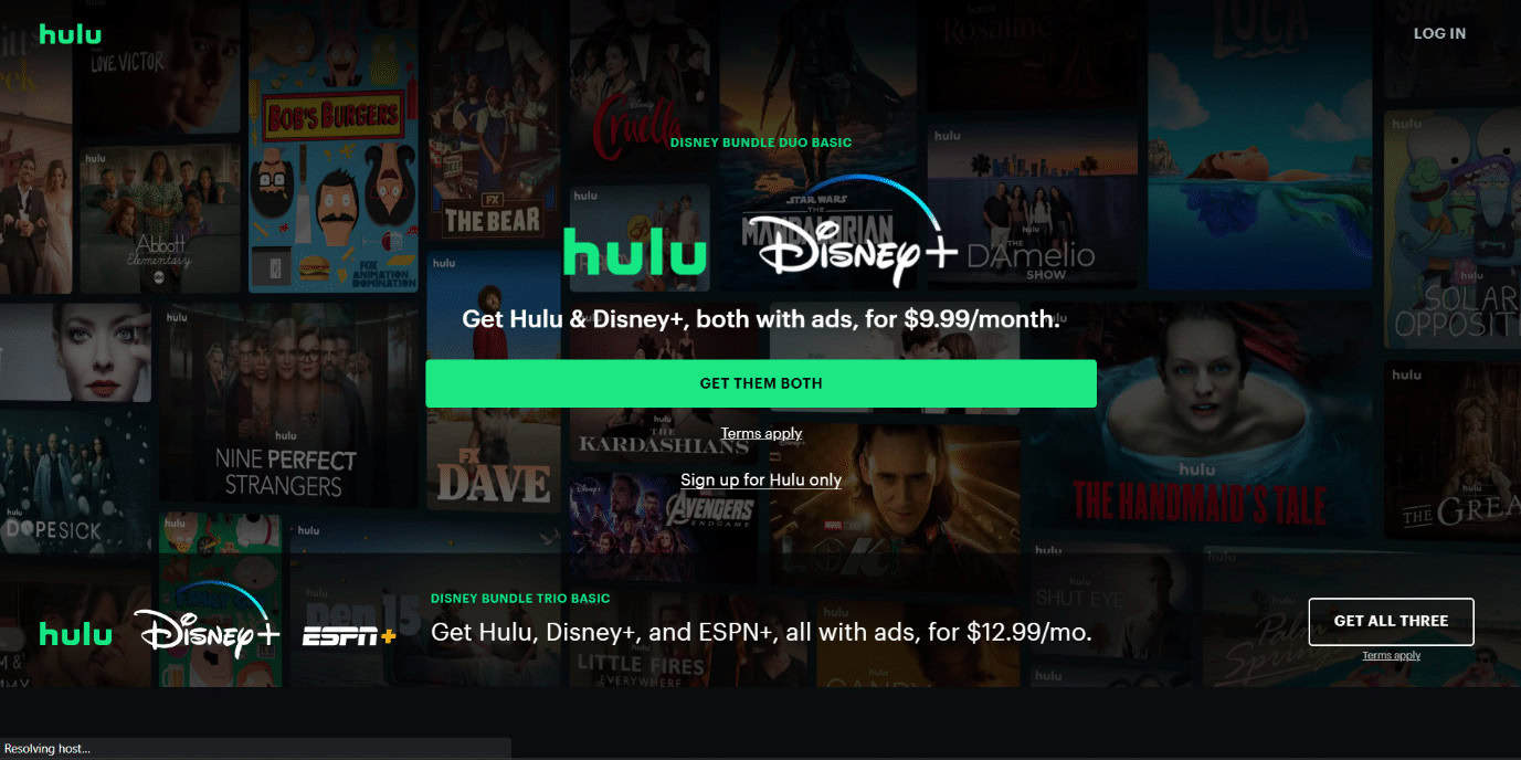 Hulu web page