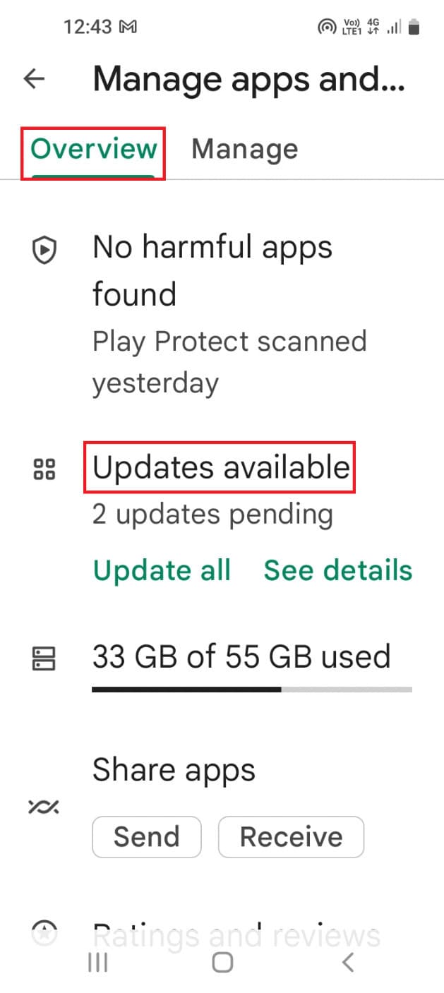 In the Overview tab tap on the Updates available option