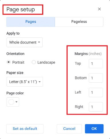 Page Setup. What are the Default Margins in Google Docs?