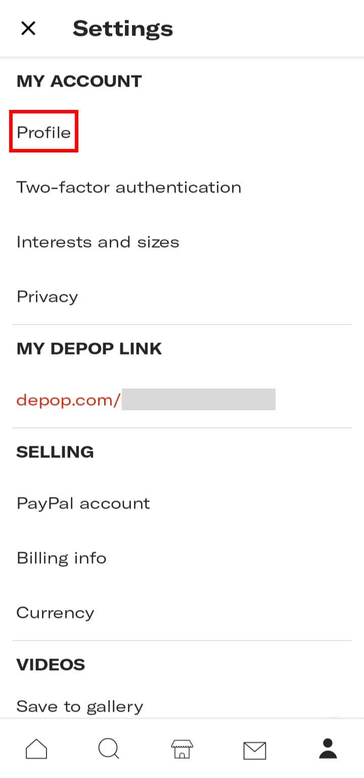 In the Settings section, tap on the Profile option. | What Happens When You Delete Your Depop Account?