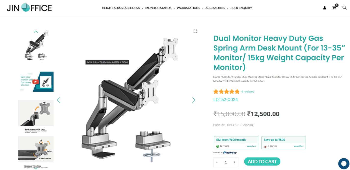 JINOFFICE Dual Monitor Heavy Duty Gas Spring Arm Desk Mount