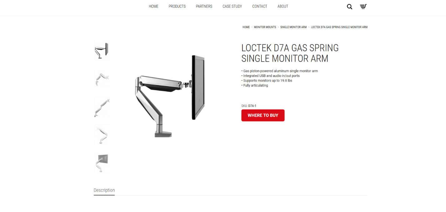 Locktek D7A Gas Spring Single Monitor Arm