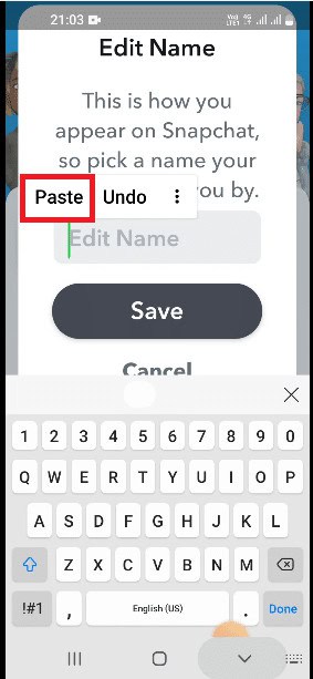 tap on the Paste option