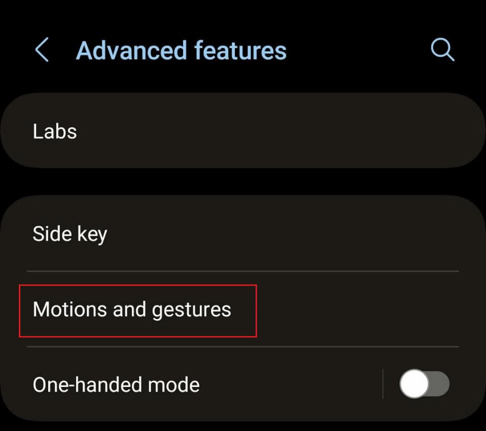 tap on Motion and gestures