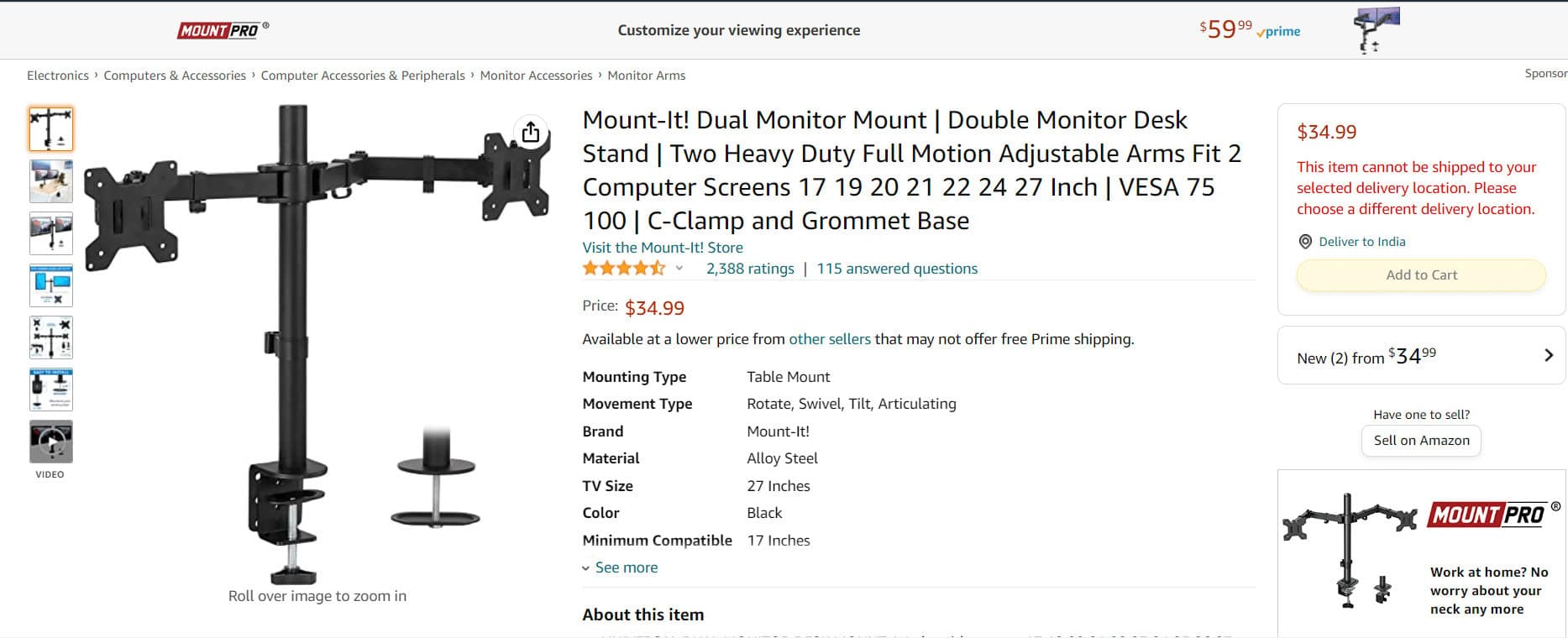 Mount-It! Dual Monitor Mount. 19 Best Monitor Arm for Heavy Monitor