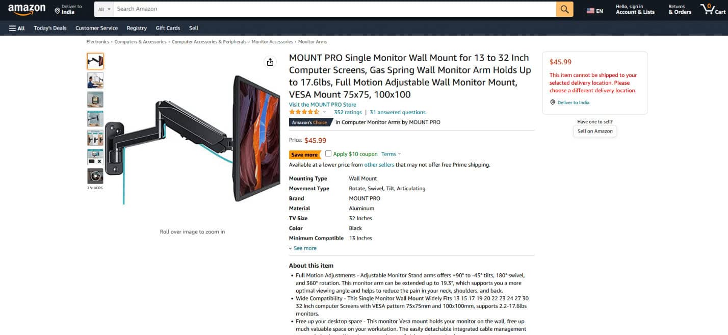 MOUNT PRO Single Monitor Arm