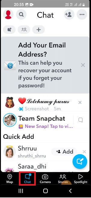 Move to the Chat tab and tap on any specific chat. Fix Snapchat Message Disappeared Issue