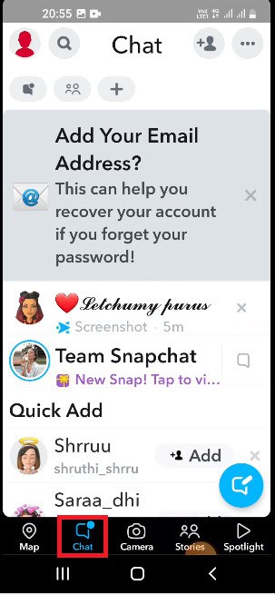 Move to the Chat tab and tap on any specific chat. How to Send Invisible Text on Snapchat